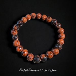 Red Obsidian Bracelet - 8mm Unisex Natural Stones Stretches